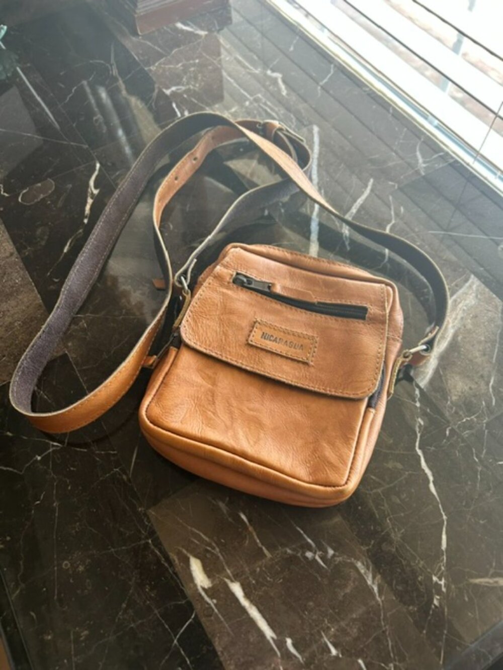 Artisan Handmade Nicaragua Genuine Leather Crossbody Bag Caramel NWOT
